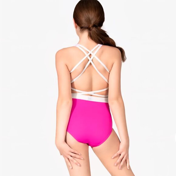 NWT Lumi Lumi Collective Houndstooth Open Back Leotard Pink XL Adult - Picture 3 of 3